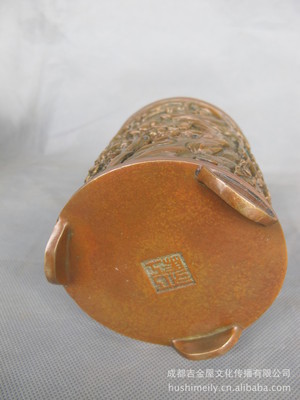 【梅花筆筒-文房用品、特色禮品、銅工藝品、藝術(shù)品、工廠來樣加工】價格,廠家,圖片,金屬工藝品,成都吉金屋文化傳播-